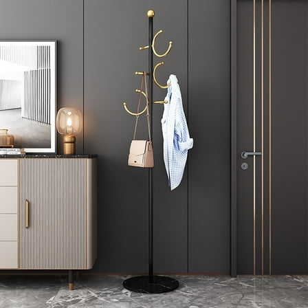 Coat Rack Freestanding Metal Corner Clothing Rack with Round Marble Base 8 Hooks Heavy Duty Coat Tree for Hanging Clothes Bag Hats 13.78x13.78x67.72 in (Black)