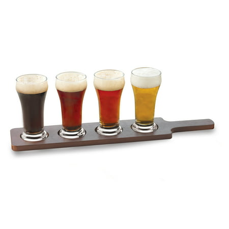 Libbey Craft Brews Beer Flight Glass Set with Wood Carrier, 4