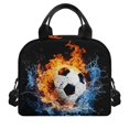 thumbnail image 2 of HUIACONG Practical Lunch Bag for Camping Office, Aluminum Film Material Front Pocket Insulated Lunch Tote, Soccer Ball Fire Water Collision, 2 of 10