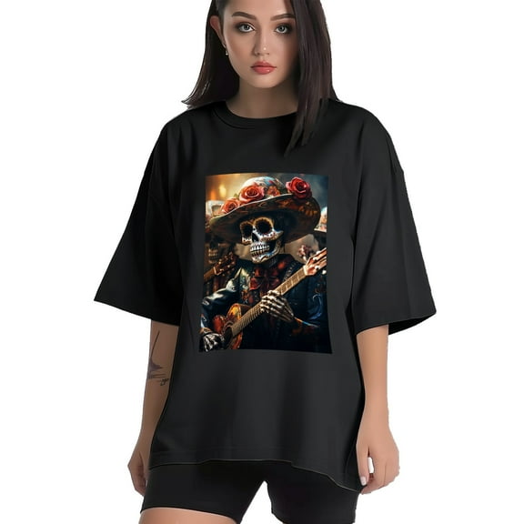 Plus Size Shirt for Women Black Tops for Women Short Sleeves Shirt for Women Skull (12) T Shirt Crewneck Shirt for Women XS