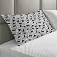thumbnail image 2 of Cat Quilted Pillowcover, Cat Silhouette and Animal Tracks Pattern Paws Footprints Kitties Different Poses, Standard King Size Accent Pillow Cover for Bedroom, 36" x 20", Black and White, by Ambesonne, 2 of 2