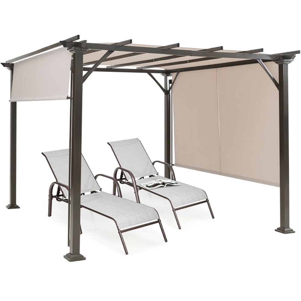 Aimee Lii 10 x 10 Feet Metal Frame Patio Furniture Shelter, Backyard Canopy Gazebo, Beige Aimee Lii 10 x 10 Feet Metal Frame Patio Furniture Shelter, Backyard Canopy Gazebo, Beige