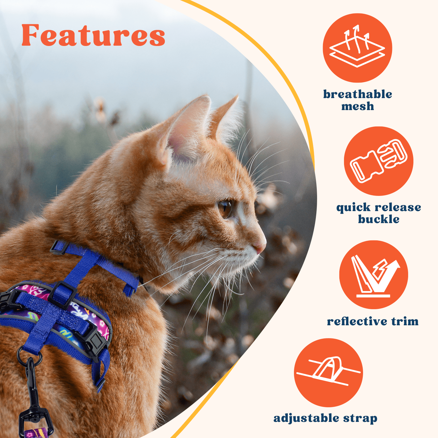 Petgrove Cat Harness and Leash Set Combo Escape Proof for Walking, Neon Nights, Small