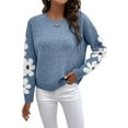 thumbnail image 2 of Female Floral Pattern Crewneck Long Sleeve Drop Shoulder Sweaters Pullover Tops Blue XL, 2 of 10