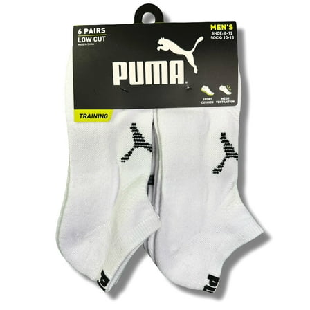 PUMA SOCKS MEN'S - LOW CUT - DASH 253 - WHITE BLACK - LARGE (10-13) PACK 6 XX