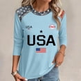thumbnail image 4 of KDDYLITQ Independence Day Freedom Shirts for Women Vintage Usa Star Stripes Crew Neck Tees July 4th Red White and Blue American Birthday Tops Usa Flag Graphic 3/4 Sleeve Blouses Blue S, 4 of 5
