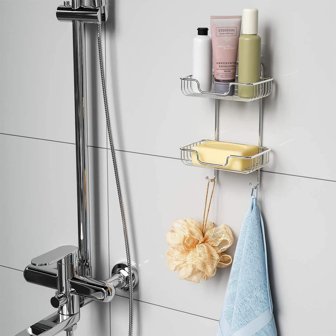 2 Tier Soap dish Stainless steel soap holder with hook Wall mounted Bar Soap Sponge Holder is suitable for bathroom and kitchen powerful non trace adhesive No Drilling Walmart