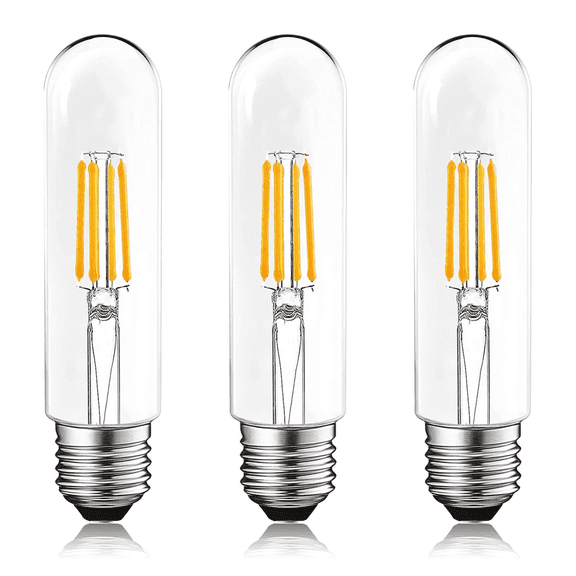 3 Pack 110V-130V 4W E26 Vintage LED Filament Bulb, T125 Long Tube Edison Bulb Dimmable Warm Light Glass Light Source for Home Decor