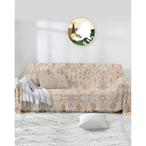 Orange Boho Floral Sofa Covers for 3 Cushion Couch,Washable Sectional & L Shape Couch Covers for Dog/Cat/Kids,Retro Traditional African Ethnic Tribal Non Slip Sofa Slipcover Futon Cover 71x150