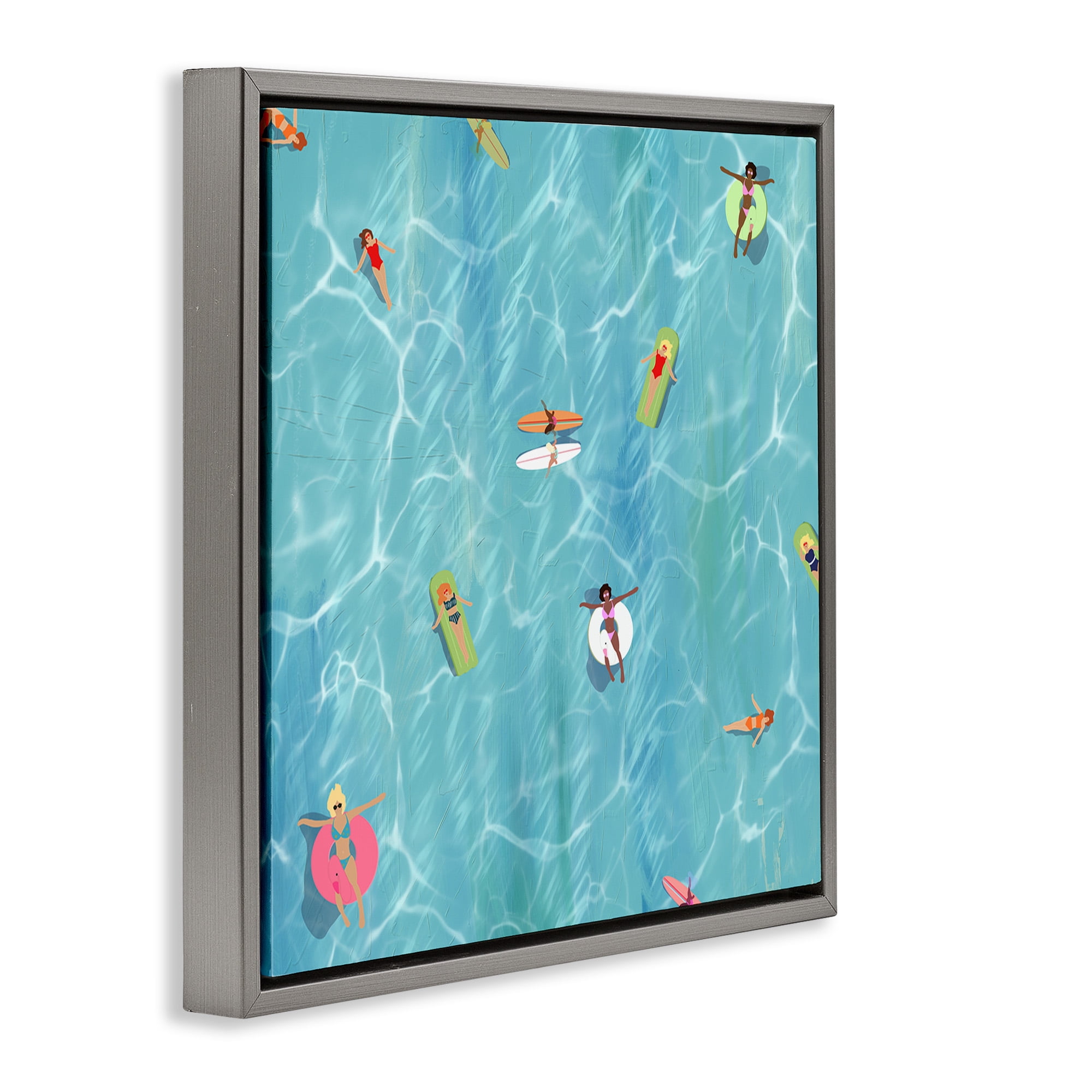 Stupell Industries Swimming Aerial Summer View Nature Painting Gray Floater Framed Canvas Art Print Wall Art, 25 x 25