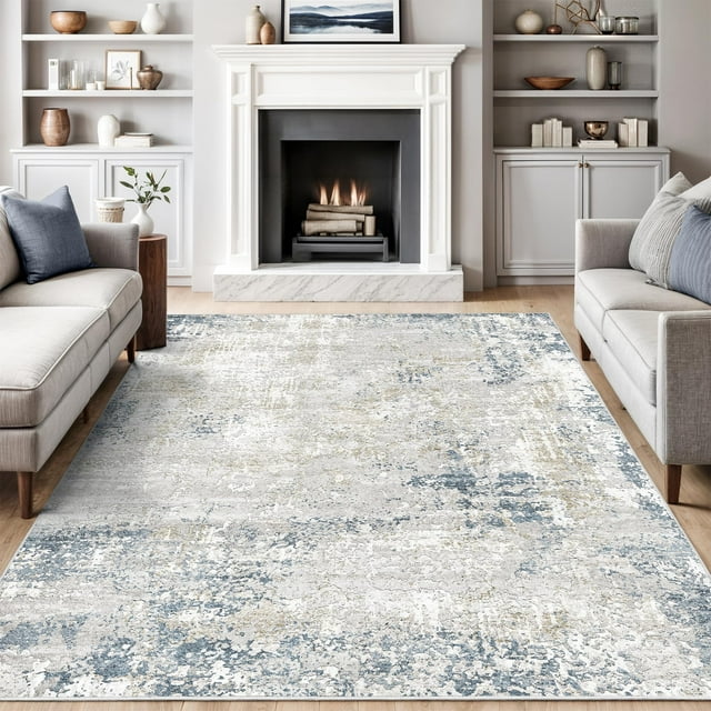 Alfombra Art&Tuft TPR53, beige y azul, 244 x 305 cm, lavable, antideslizante