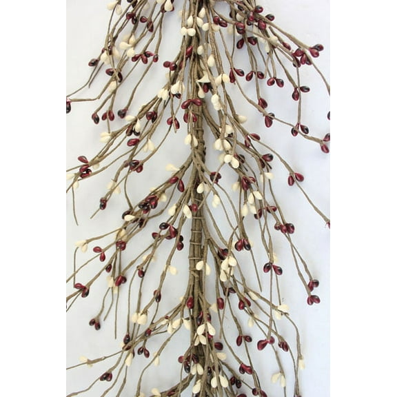 EV-C13 Primitive Pip Berry Garland in Burgundy and Cream Color - 5 foot / 60 inches Length, Home Décor, Wedding, Fireplace, Kitchen and Dining Table Décor