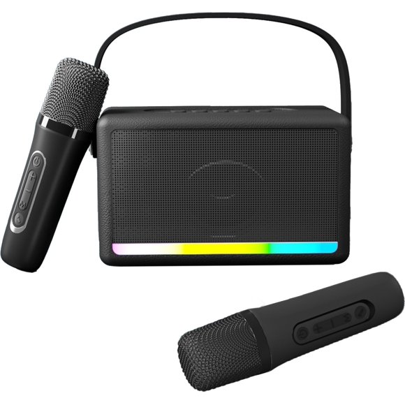Speakers Bluetooth Wireless Portable Outdoor Karaoke Speaker Mini Wireless Microphone Home Sing Microphone Integrated Machine Bluetooth Speaker with Two Microphones Portable Bluetooth Speakers
