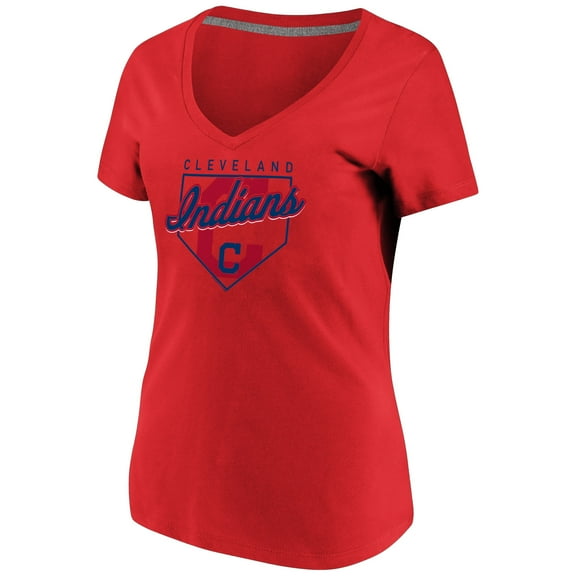 Women's Majestic Red Cleveland Indians Cling to the Lead V-Neck T-Shirt
