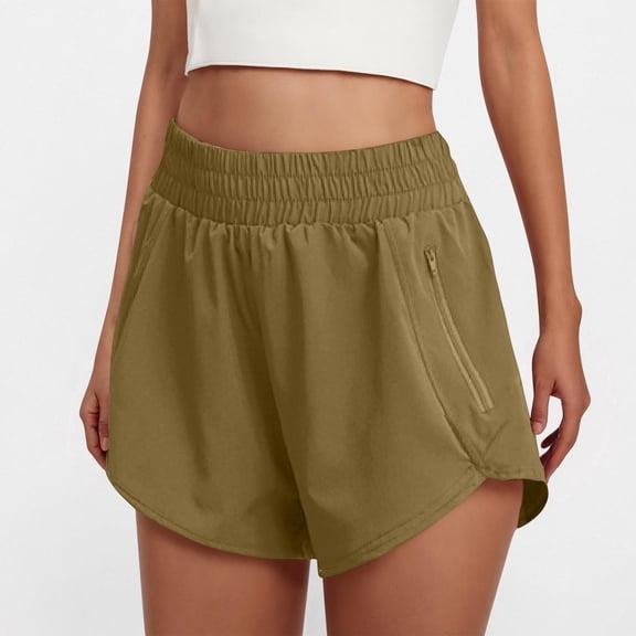 Baggy Shorts Women Womens Active Shorts High Waist Zipper Pocket Running Gym Comfortable Summer Short Pants for Daily Casual Coffee L