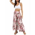 thumbnail image 2 of Liacowi Women Boho Floral Beach Pants High Waist Wide Pants Casual Loose Fit Trousers Bell Bottom Flowy Hippie Flare Wide Leg Palazzo Lounge Pants, 2 of 8