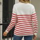 thumbnail image 4 of Jersey de cuello redondo para mujer cómodo suéter de punto a rayas de manga larga abrigo cálido elegante para otoño, 4 of 9