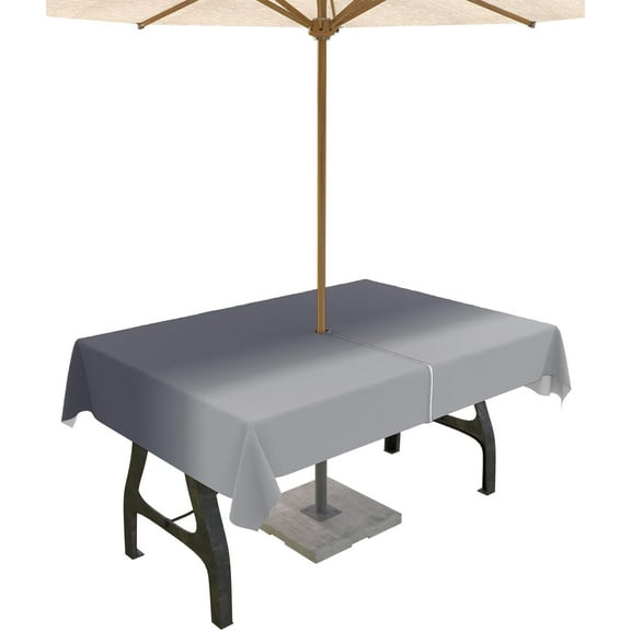 Outdoor Tablecloth with Umbrella Hole and Zipper Grey Ombre Rectangle Outdoor Tablecloths 60x102 Waterproof Table Cloths Gradient Color Patio Table Cover for Outdoor Tables Picnic Garden