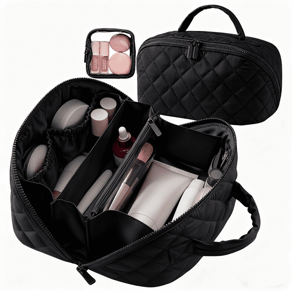 2026 New Travel Makeup Bag for Woman,180° Lay-Flat Design, Large Capacity Makeup Organizer Pouch Open Flat Toiletry Bag with Compartments,Ideal for Travel & Daily Use