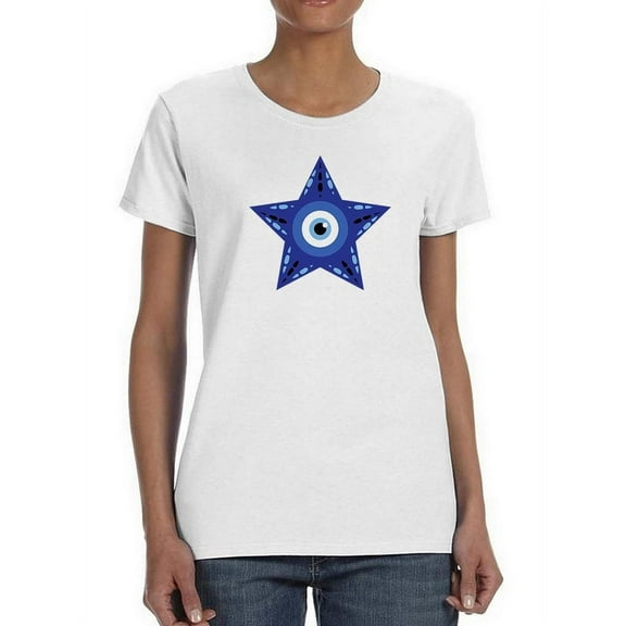 Nazar Eye Over Blue Star Wt Shaped T-Shirt Women -Image by Shutterstock, Female 3X-Large