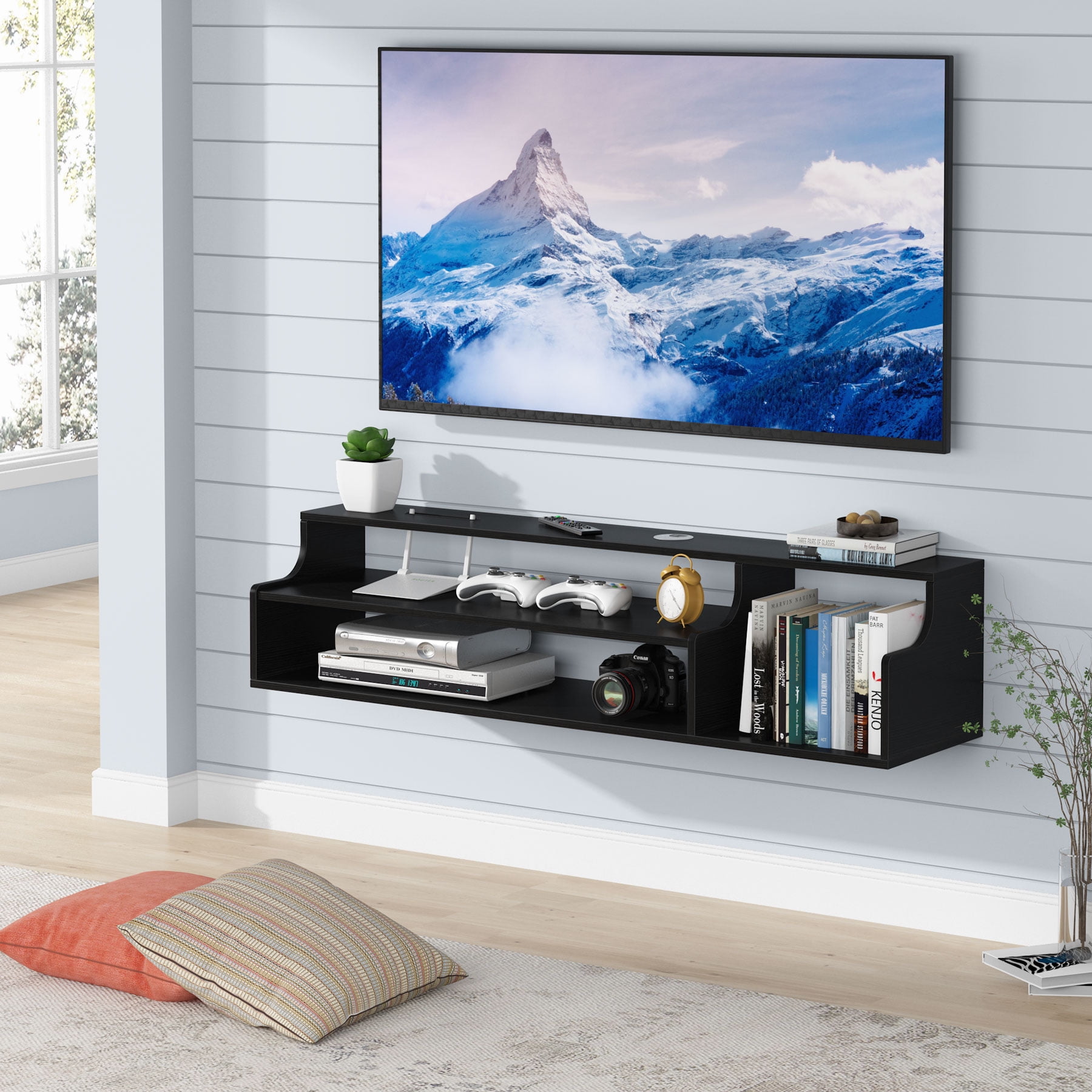Tribesigns 3 Tier Modern Floating Tv, Shelves For Living Room Wall Under Tv