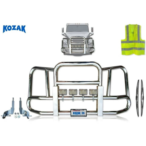 Kozak Compatible with Freightliner Cascadia 2018  Front Grille Deer Moose Brush Bumper Guard Large Square (NO Radar)