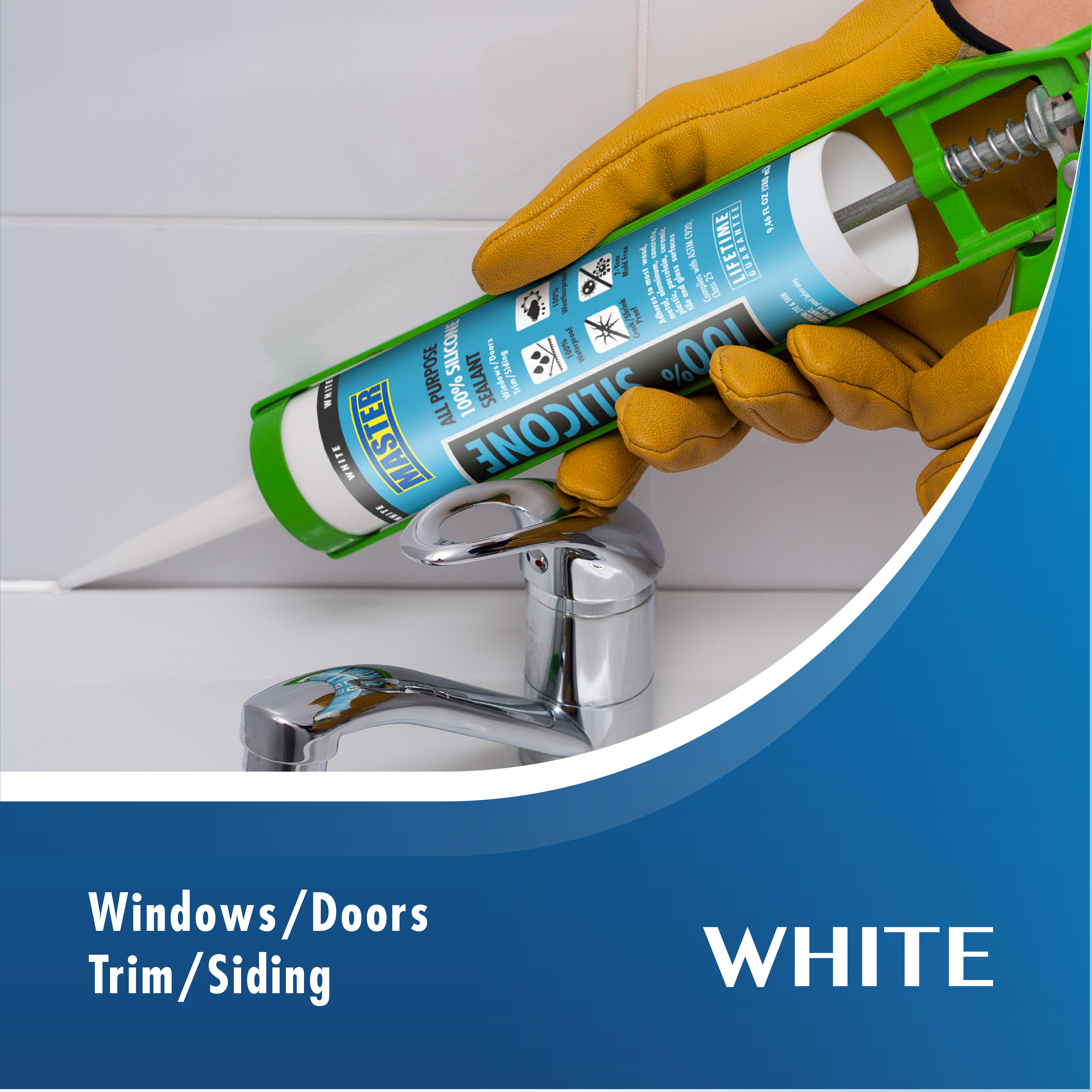 Master All Purpose 100% Silicone Sealant Caulk White 10.14 oz