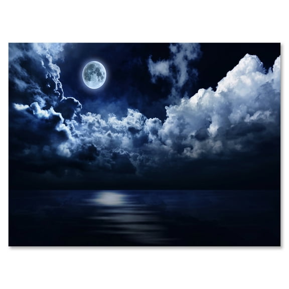 Designart ' Full Moon Night in Cloudy Sky ' Modern Canvas Wall Art Print