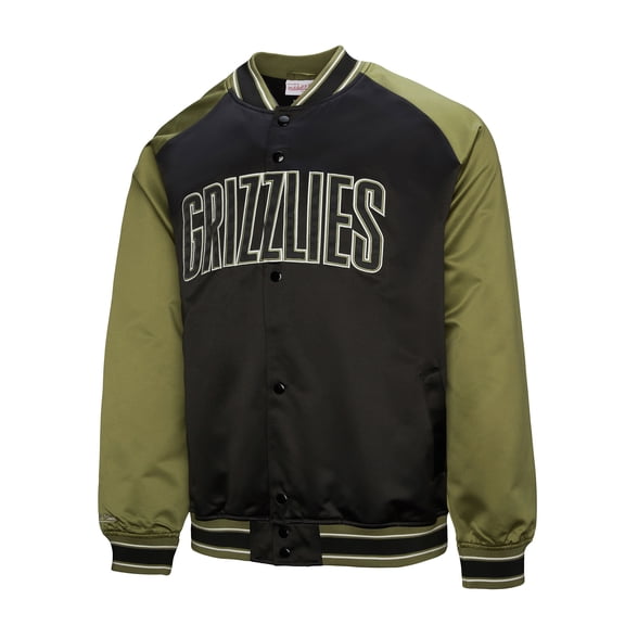 Men's Mitchell & Ness Olive/Black Memphis Grizzlies Clutch Satin Raglan Full-Snap Jacket