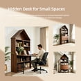 thumbnail image 4 of Leumius Folding Craft Desk with Storage Shelves, Convertible Hideaway Desk to Bookshelf, Foldable Desk with Storage, Disappearing Desk for Living Room Home Office Walnut, 4 of 9