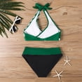 thumbnail image 4 of Dresfit Striped Two Piece Bikini Set - Halter Top with Padded Cups, Wireless & Sexy Fit Dark Green XL, 4 of 4