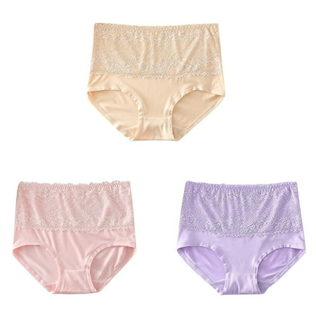 

BELLZELY Womens Underpants Cotton Clearance Women s Large Size Breathable Briefs Lace-Side High-Waisted Women s Panties