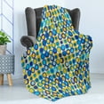 thumbnail image 4 of Yellow and Blue Soft Flannel Fleece Throw Blanket, Grid Style Circular Shapes on Off White Background Retro Revival Motifs, Cozy Plush for Indoor and Outdoor Use, 50" x 60", Multicolor, by Ambesonne, 4 of 5