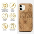thumbnail image 4 of Case Yard Wooden Case Outside Soft TPU Silicone, Slim Fit Shockproof Wood Protective Phone Cover for Girls Boys Men and Women, Supports Wireless Charging Siberian Husky Design case for iPhone-11, 4 of 7