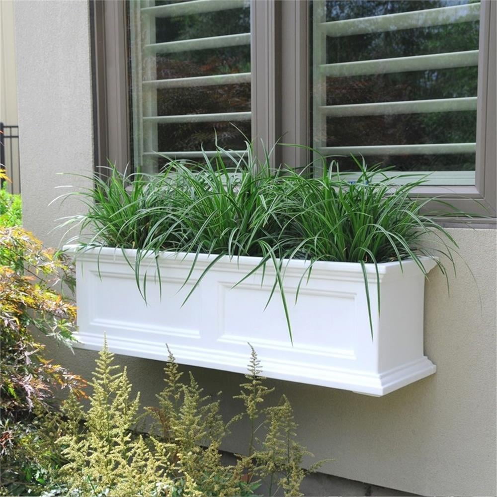 Pemberley Row Polyethylene White Window Box Rectangular Built-In Water Reservoir 36" Unassembled