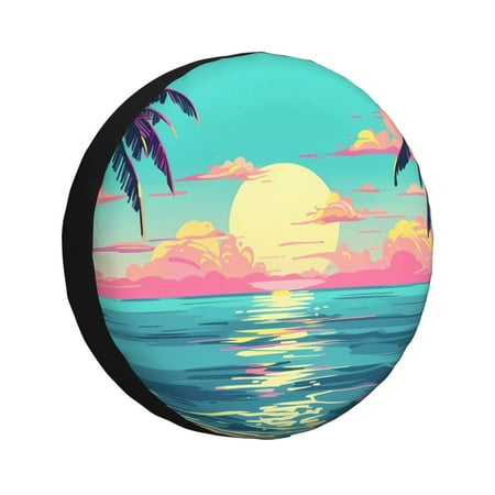 Gaeub Retro Palm Beach Sunset 14-17in Tire Cover Spare Tire Cover for Camper Caravan Trailer Car Truck SUV Jeep-