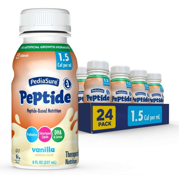 PediaSure Peptide 1.5 Cal, Peptide-Based Formula, Vanilla, 8-fl-oz Bottle, Pack of 24