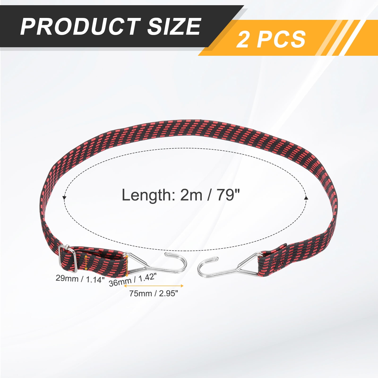 Uxcell 118" Adjustable Bungee Cords with Stainless Steel Hook, 2Pcs Heavy Duty Outdoor Elastic Bungee Strap for Securing Luggage Moving Cargo, Red