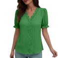 thumbnail image 2 of ClodeEU Women's Lace Patchwork Solid Color V Neck Short Sleeve T-Shirt,Casual Summer Top Green,Womens Plus M, 2 of 7