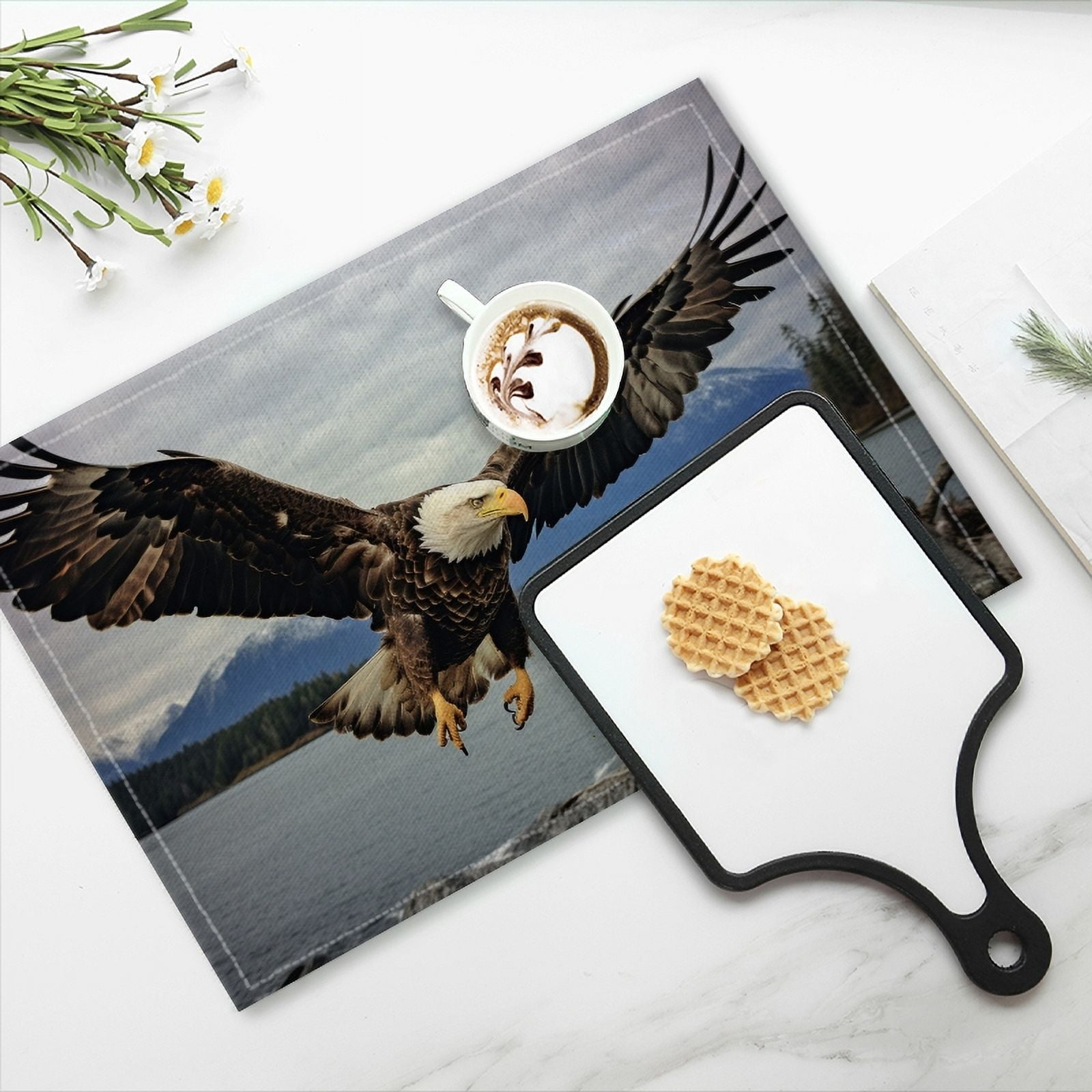 BaHomeck placemats Set of 4 Bald Eagle Soaring Over Lake In Alaska Cotton Linen rectangle Placemats for Kitchen Dining Table Indoor,Outdoor,18*12inch
