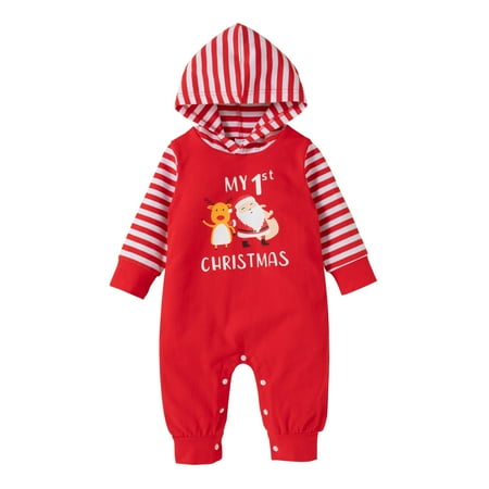 

U·nikaka Infant Baby boy Girl My 1st Christmas Hooded Romper Clothes Outfit Long Sleeve Bodysuits Set