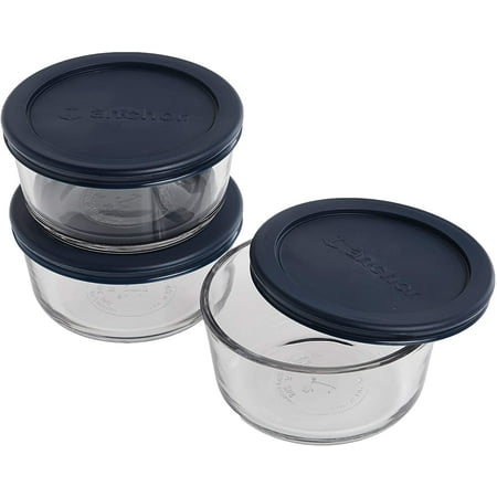 Ul Li Set Contains 3 2 Cup Round Food Storage Containers With Blue Plastic Lids Features Tempered Tough Glass That Microwave Oven Freezer Dishwasher Safe Does Not Stain Or Absorb Odors Bpa Free Of Food Storage Containers, Anchor Hocking Classic Glass Food Storage Containers With Lids