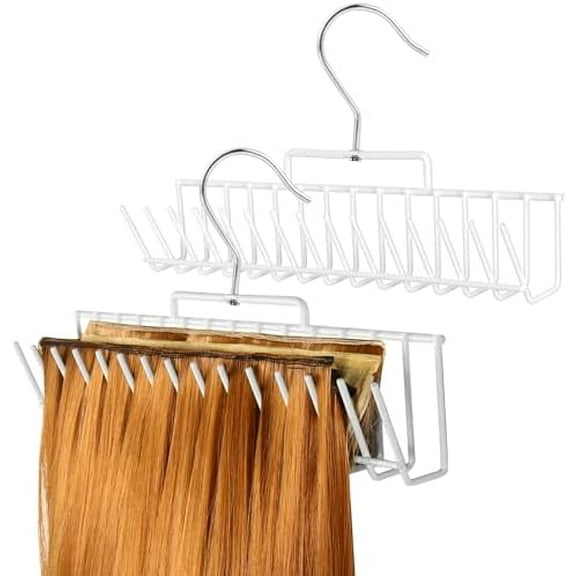 2 Pack Hair Extension Holder, Hair Hanger Holds Extra Wide Weft, Full Length Weft, Braiding Hair, Hair Rack Holds Multi-layer Hair for Styling, Washing, Drying, Extension Holder for Barber Shop, White