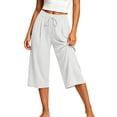 thumbnail image 6 of Vynhevius Women's Drawstring Capri Pants Pleated Waist Pockets Loose Wide Leg Casual Trousers, 6 of 6