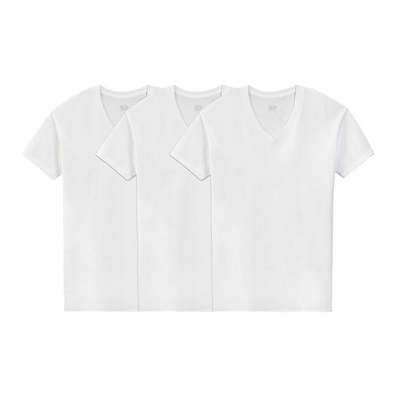 Playera Fruit of the Loom para Hombre, Cuello V, Algodón Sustentable Blanca 3 Piezas, Talla CH