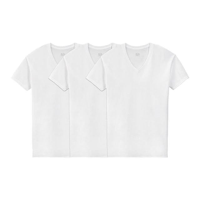 Playera Fruit of the Loom para Hombre, Cuello V, Algodón Sustentable Blanca 3 Piezas, Talla CH