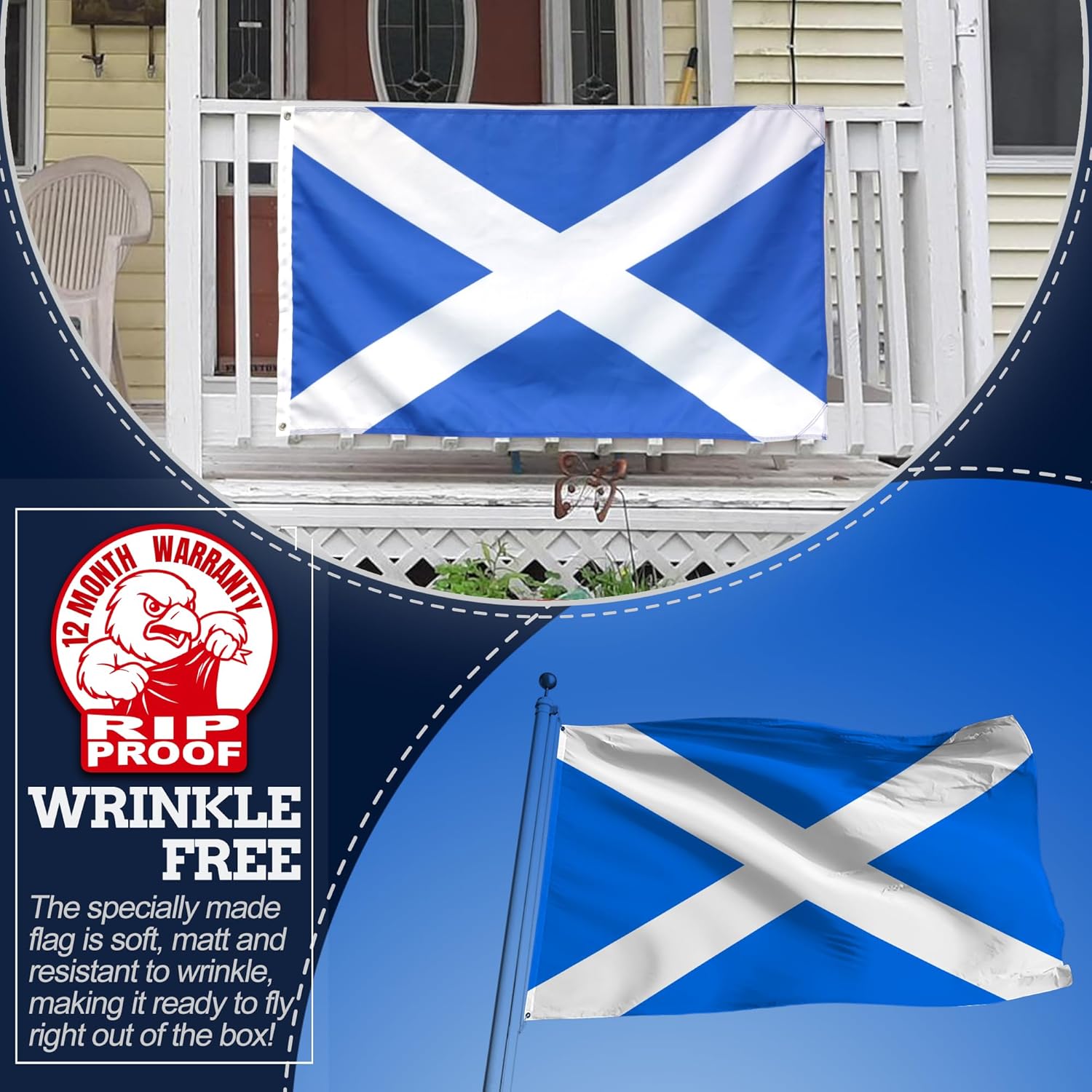 Anley 3' x 5' Rip-Proof Technology Double Sided 3-Ply Scotland Flag - Scottish National Flags