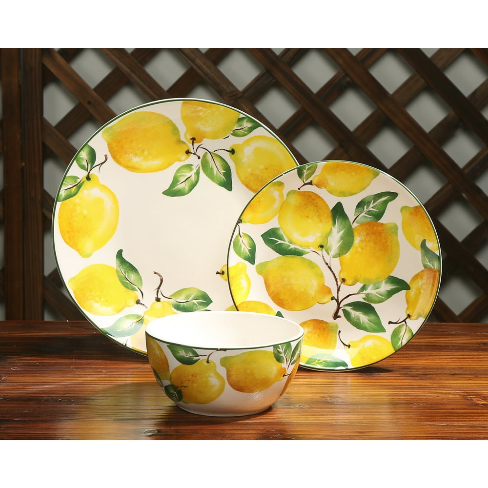 Mainstays Fruit Collection Lemon 12Piece Ceramic Dinnerware Set