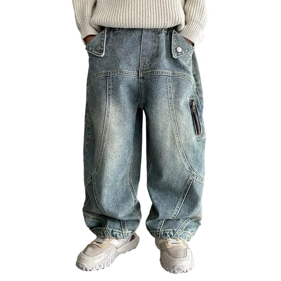FYDUU Boy's Baggy Jeans Boys Cargo Denim Pants Casual Loose Fit Denim Trousers for Kids Teenager Autumn Long Pants Outdoor Streetwear Stylish Slacks 15-16 Years