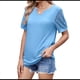 thumbnail image 3 of Camisetas Casuales de Cuello en V para Mujer, Blusas de Encaje de Corta con Dobladillo Curvo, Corte Holgado. Azul XXL, 3 of 10
